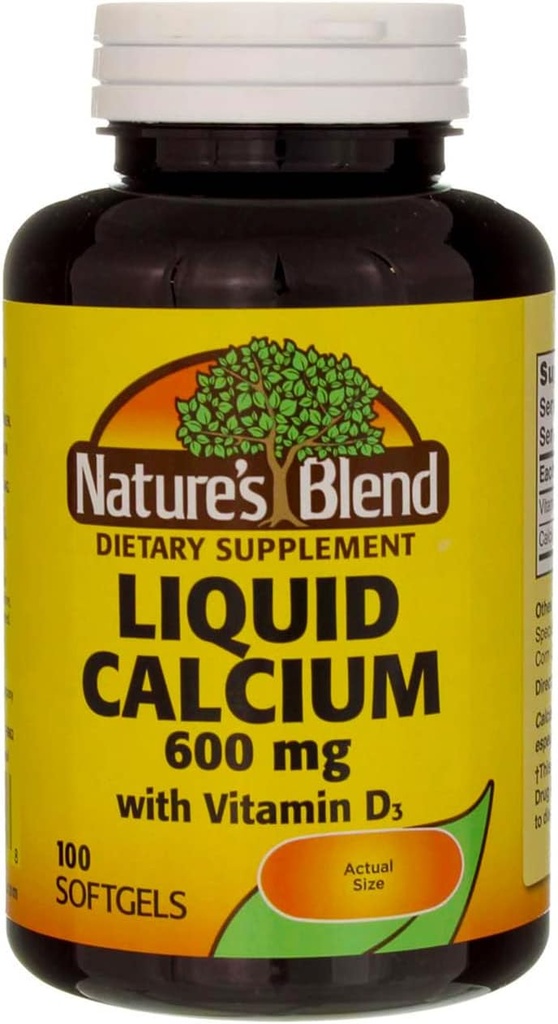 נוזל Calcium 600 מ"ג עם D-3 (100 Softgels) 3 BOTTLES כולל של 300 Softgels