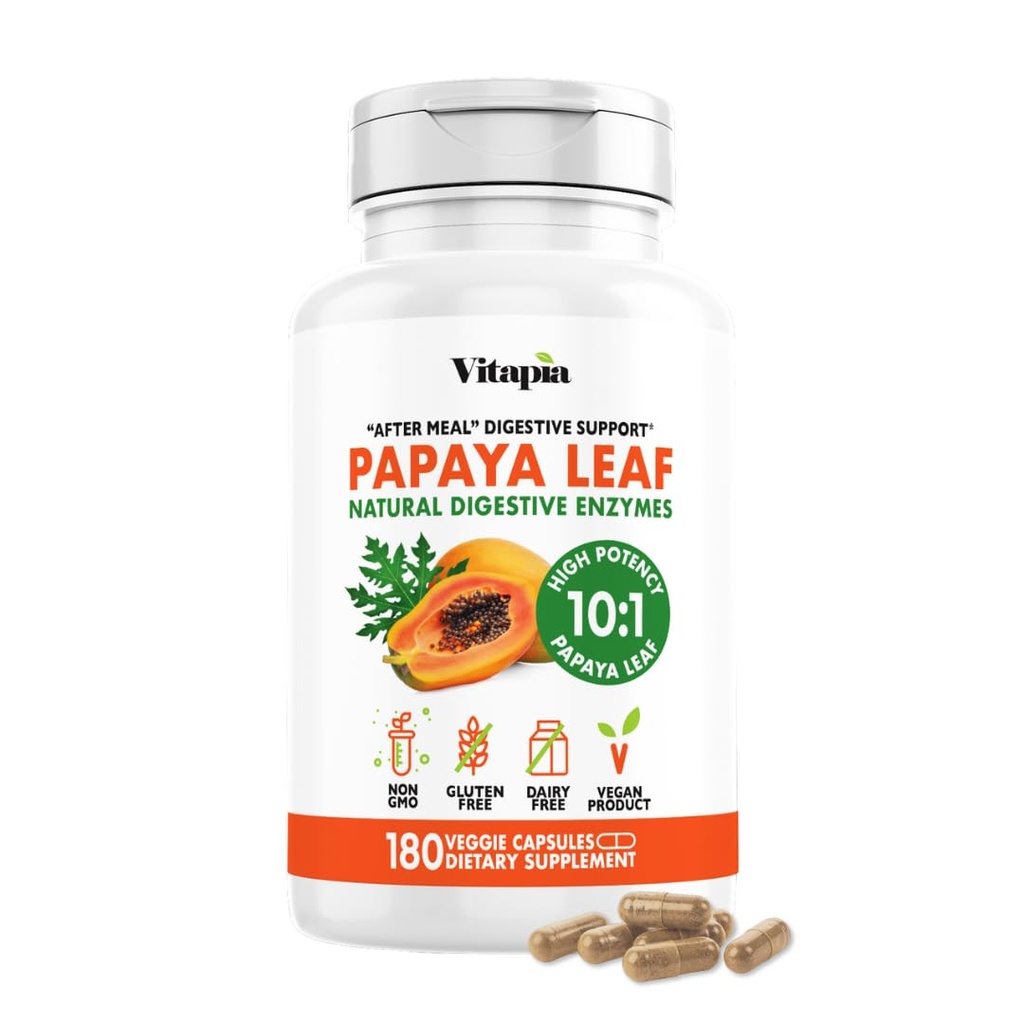 Papaya פירות Enzyme קפסולות עבור Digestion, Bloating Relief, Immune Support for Men & Women - 1500 מ"ג אבקת פאפאיה אורגני Per המשרת - 180 Veggie קפסולות - Non-GMO, Gluten-Free, טבעוני-Friendly