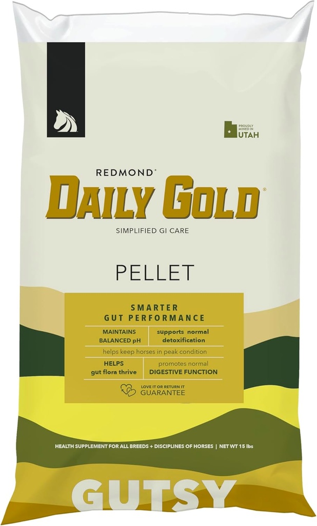 REDMOND Daily Gold Pellets Stress Relief, Natural Healing Clay for Gastric Ulcers in Horses (15LB)