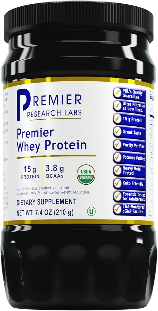 Premier Research Labs Whey חלבונים - Unflavored ראש הממשלה Whey חלבון אבקת, אורגני Whey חלבון ריכוזrate, Keto Friendly, ממיקס עם משקאות, נמוך מחונן - 7.4 Oz