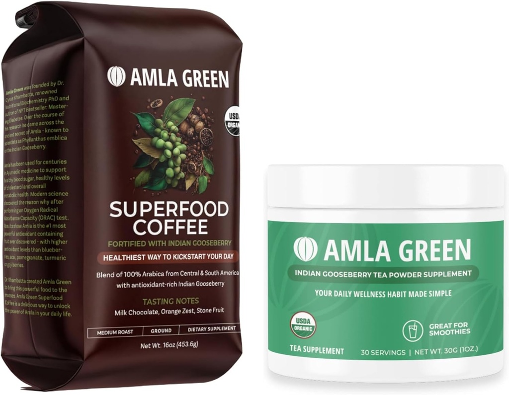 Amla Green Ground Superfood קפה, Medium Roast Gourmet קפה ו 20X ריכוז המקורי Amla Power 30 לשרת