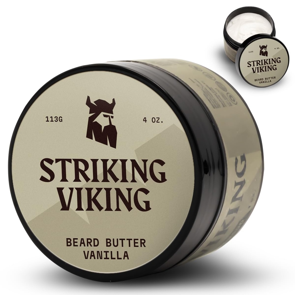 Striking Viking Beard Butter - non-Gry Moisturizer with Natural Ingredients (Vanilla, 4oz) - שמור את הדוב שלך hydrated ומרעננים