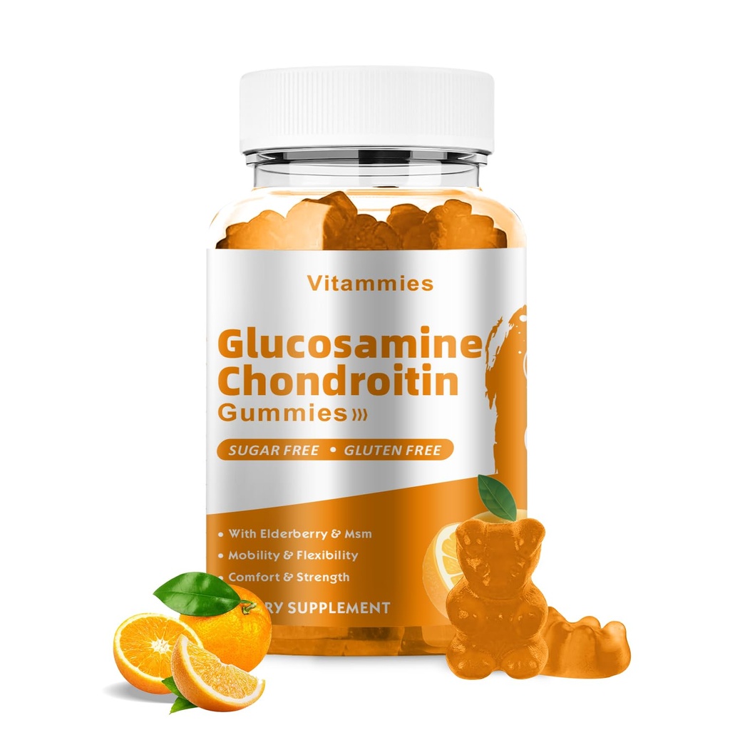 Glucosamine Chondroitin Gummies עם MSM & Elderberry תוספת כוח - תמיכה משותפת, Antioxidant Immune תמיכה תוסף למבוגרים, גברים ונשים מינרלים, coenzyme Q10, DHA - 60 תפוזים