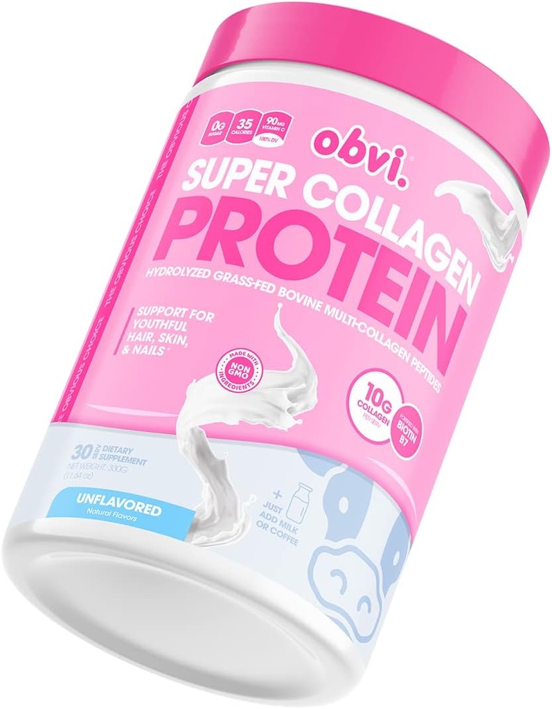 Obvi Collagen Peptides, אבקת חלבון, Keto, Gluten and Milk Free, hydrolyzed Grass-Fed Bovine Collagen Peptides, תומך Gut בריאות, שיער בריא, עור, ציפורניים (Unflavored)