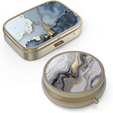 Pill Case Pill Box with Mirror Retro Small Pill Case for Purse or Pocket ברונזה או ויטמינים, שמן דגים, תוספים, Pill Containe Travel Gifts (2PCS)