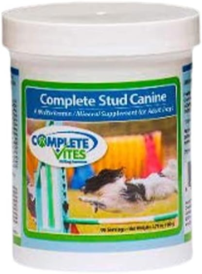 שלם Stud Canine - ויטמין & מינרלים תוספת עבור Breeding Stud Dogs - (<20lbs)-48 חומרים מזינים - שיפור הזרע / חיסון פוטנציאלי ** אומגה שומן חומציות, Amino Acids, Enzyive Enzymes + יותר 105 גרמים