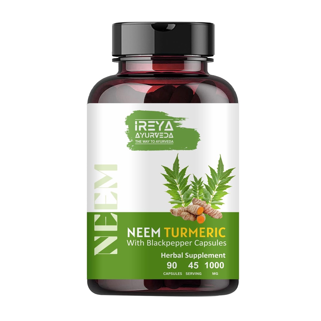 Neem & Turmeric קפסולות | 90 קפסולות נעשו שחור פפר, Neem, Turmeric