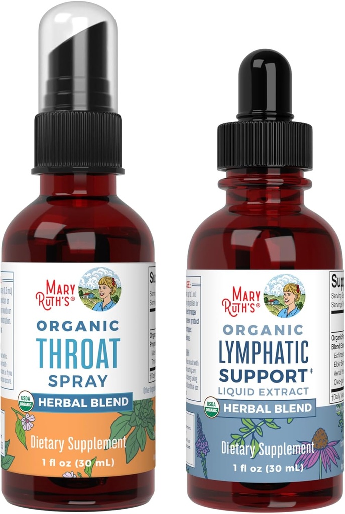MaryRuth Organics גרון Spray (Unflavored) & Lymphatic Cleanse Drops | USDA אורגני, פרויקט תווית נקייה מאומת ® | ויטמינים להקלת גרון, חסינות ובריאות כללית | טבעונית, גלוטין חינם, non-G