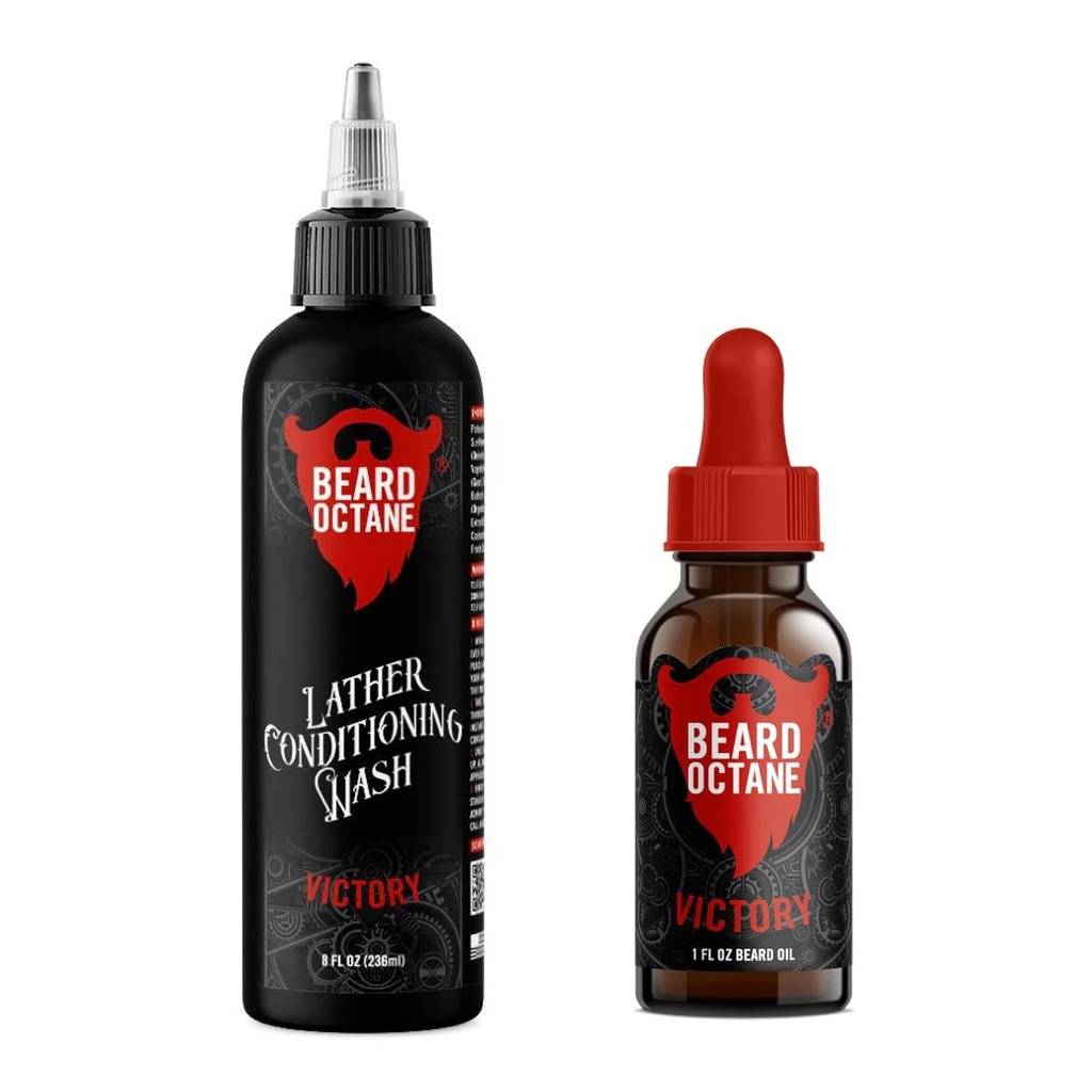 Beard Octane Fundamental Beard Kit - Beard Shampoo & Oil - Natural Beard Care with Jo Joba & Argan (Victory - ג'ינג'ר יוזו, Labdanum & Fresh Ozone)