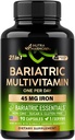 NUTRAHARMONY Bariatric Multivitamin - 45 מ"ג תוספת ברזל - מיוצר בארה"ב - עבור נשים וגברים - All-in-One, 21 ויטמינים חיוניים - תמיכה אולטרה סגול - Light Tropical Flavor - 90 קפסולות