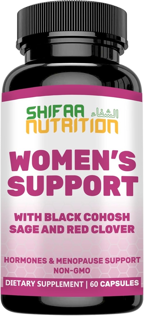 SHIFAA NUTRITION הורמונים איזון ומנופאוזה תוספי נשים, Menopause הקלה - תמיכה פלאשים חמים, Mood Swings w / Black Cohosh & Red Clover Halal ויטמינים, 30 משרתים