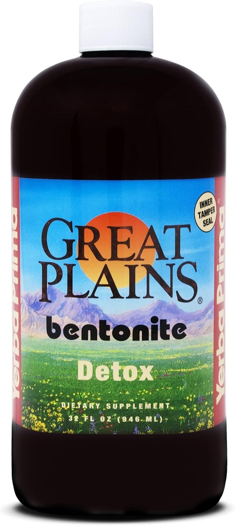Yerba Prima Great Plains Bentonite - 32 oz - נוזל פנימי טבעי נוזלי קליי ניקוי תוסף - בקבוק פלסטיק ללא תשלום BPA