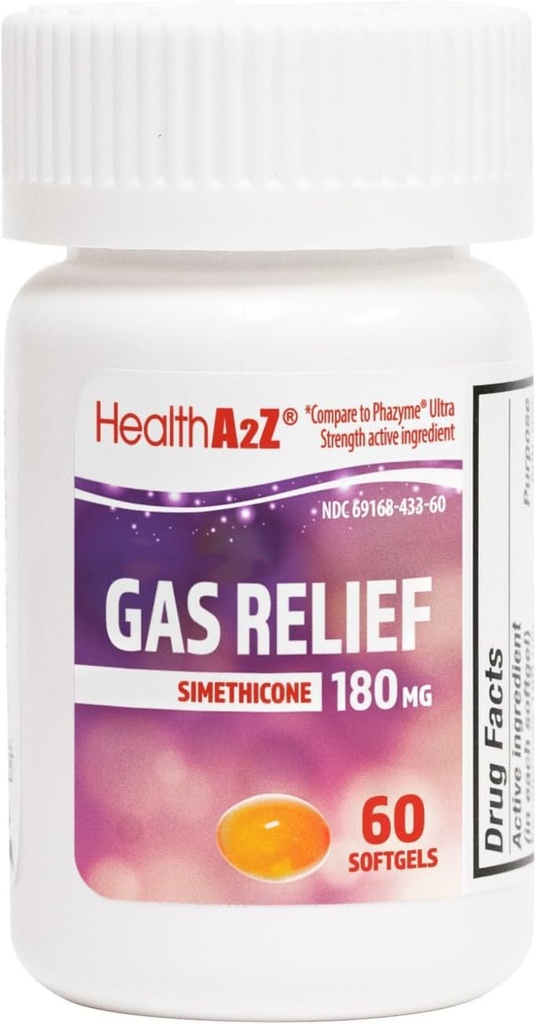 HealthA2Z® Gas Relief Simethicone 180 מ"ג | Relieves from Stomach Discomfort and Gas
