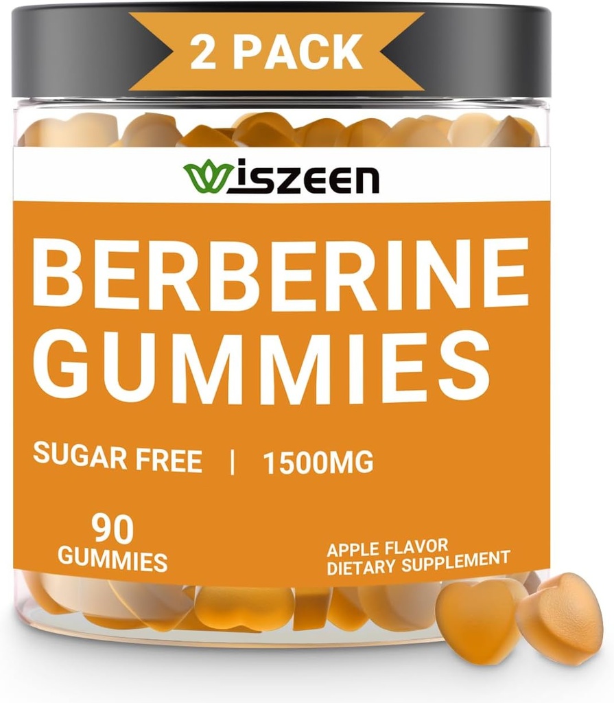 2 Pack Berberine חניכיים, סוכר חינם Berberine תוסף 1500 מ"ג עם Ceylon Cinnamon, Berberine Gummy למבוגרים