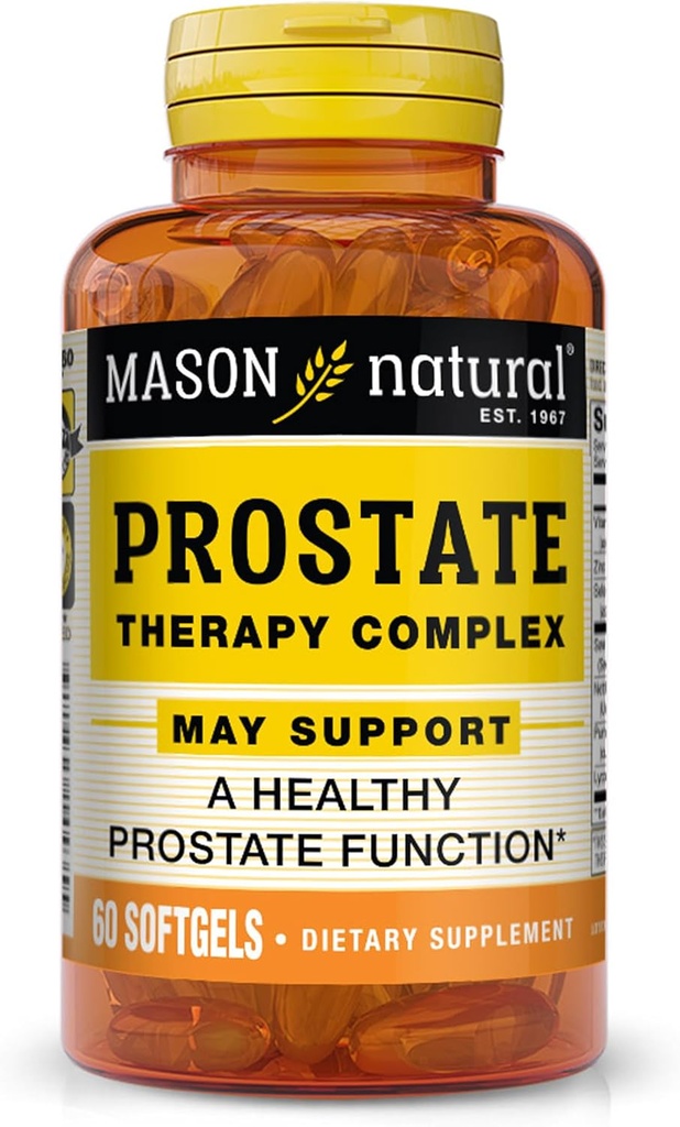 MASON NATURAL Prostate Therapy Complex with Saw Palmetto, Nettle Root & Pumpkin Seed שמן - תומך בתפקוד Prostate בריא *, 60 Softgels