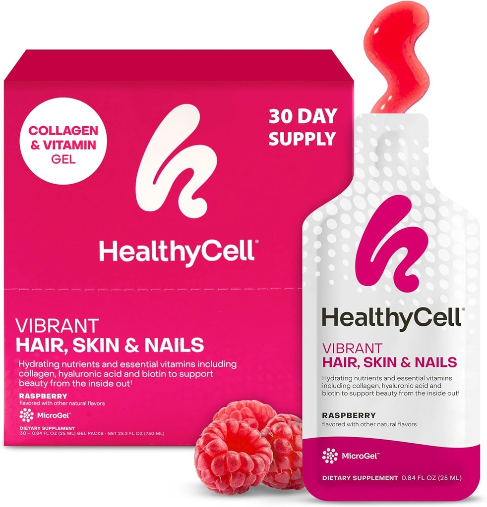 תוספי מזון Vibrant Hair Skin & Nails Daily נוזל תוספת - תוספי יופי עם hydroting חומרים מזינים & ויטמינים חיוניים - Collagen, Biotin & Hyaluronic Acid - 30 Gel Packs