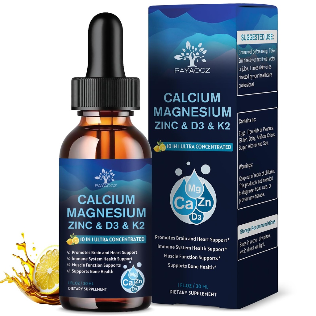 (1 Pack) Magnesium Calcium Zinc תוספת עם ויטמין D3 K2 עבור נשים, Magnesium Glycinate נוזל טיפות עבור מבוגרים פלוס L-theanine Boron Sea Mos לחלץ, העצם, שינה ומחוקק Cramps, 1 Fl Ozzate נוזל טיפות עבור מבוגרים פלוס L-theanine Boron Sea Mos Extract, העצם, Sleep & Leg Cramps, 1 Fl Oz.