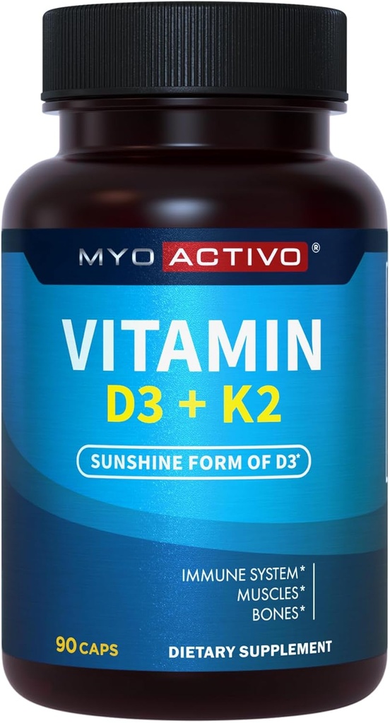 ויטמין D3 K2 תוסף 5000 IU & 200 mcg - High Absorption D3, MK7 & MK4, Heart Health, Immune Support, 90 קפסולות צמחוניות