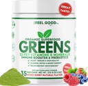 The Feel Good Super Greens אבקת - אורגני Green Juice, Grass No הוסיף סוכר, Spirulina, Chlorella, Probiotics, Enzyme, Antioxidant Rich, Immunity Boost Green Superfood, 35 SVG, Daily