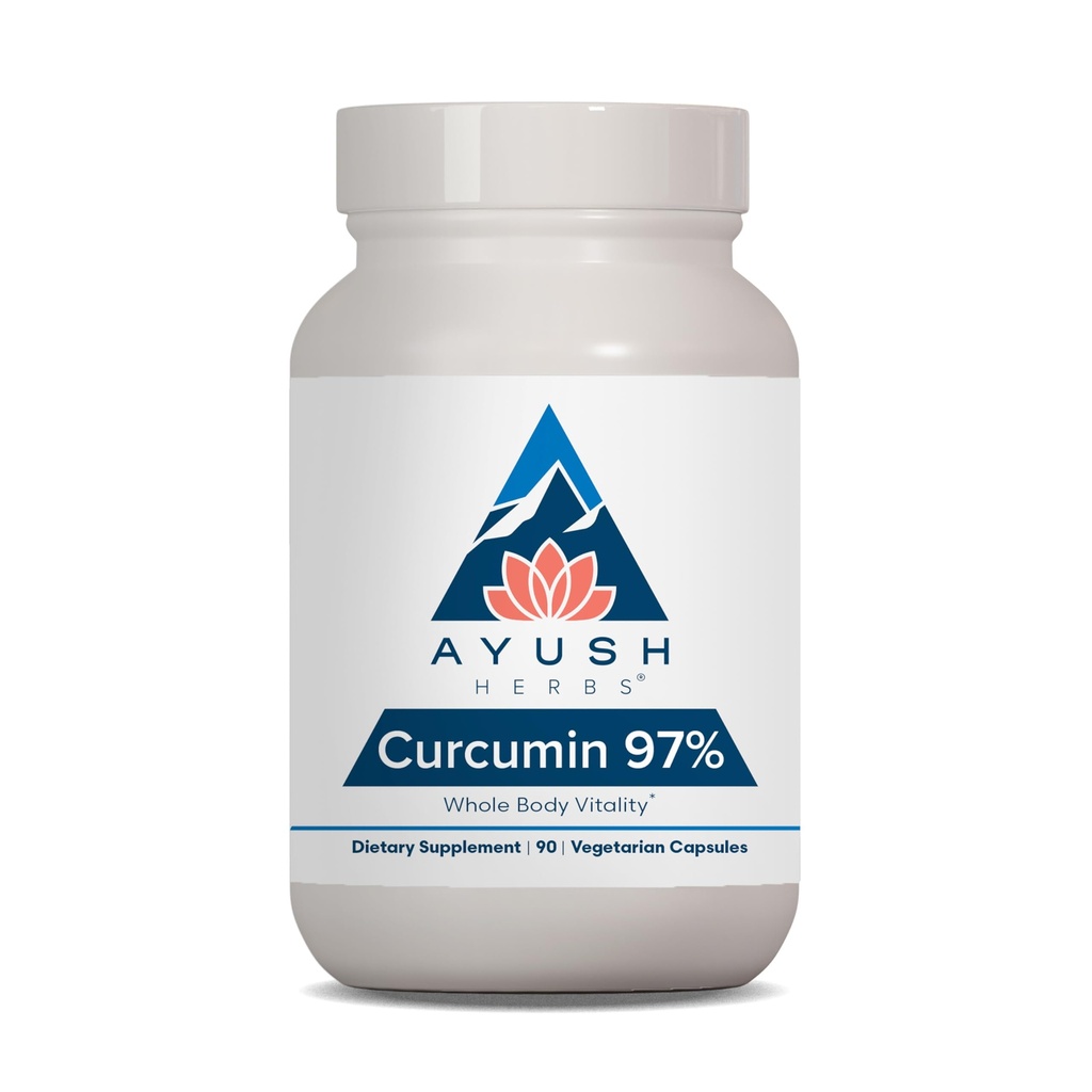 Ayush Herbs Curcumin 97% - תוספי Curcumin, Premium Turmeric Root תוסף, Curcuminoids עבור נשים וגברים, מבוגרים, Premium Joint Support, Power & Vitality - 90 קפסולות צמחוניות (1 Count)