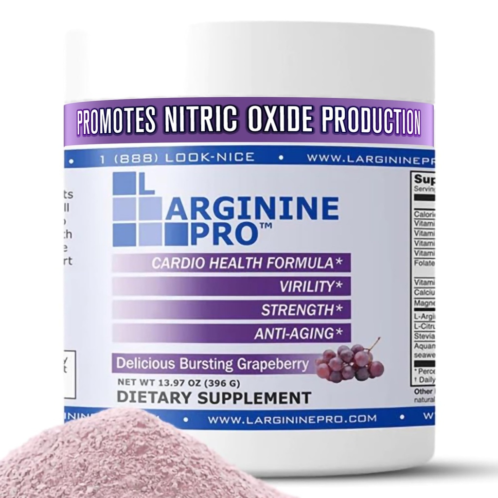 L-Arginine PRO | 5,500 מ"ג L-Arginine Plus L-Citrulline 1,100 מ"ג אבקת Grape לשתות תוסף להגדלת ייצור Nitric Oxide