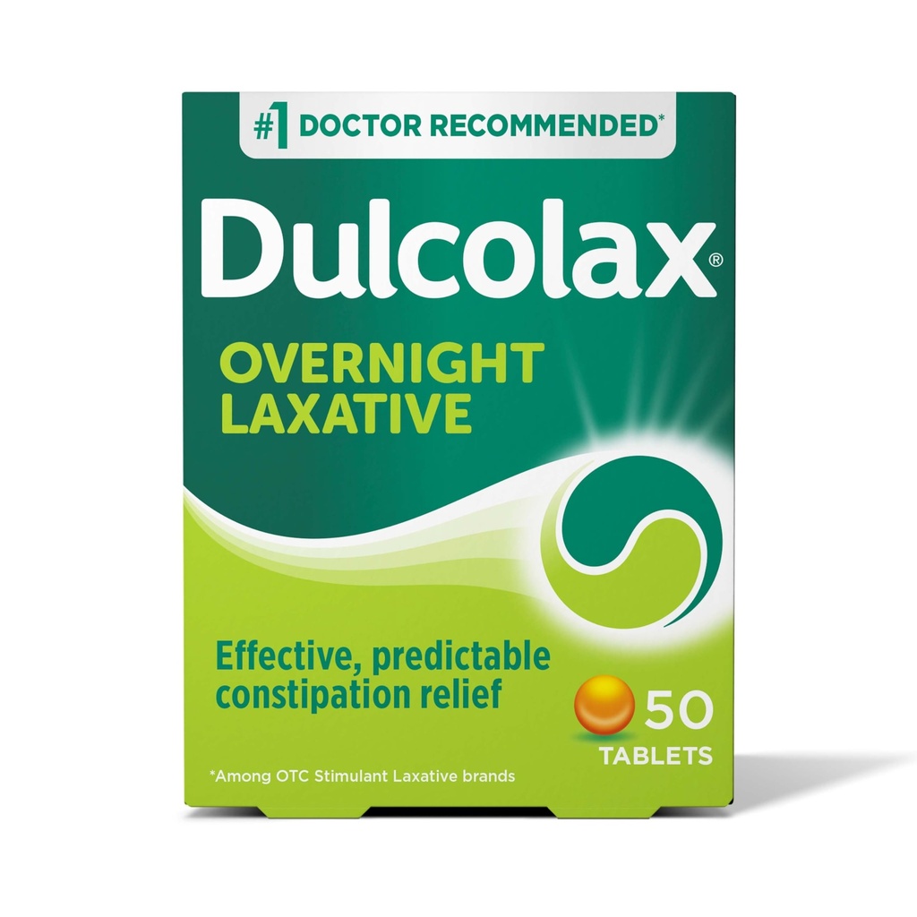 Dulcolax Stimulant Laxative Tablets, חיזוי ויעיל הקלה, Relieves Straining & Bloating, Bisacodyl 5 מ"ג, 50 Count
