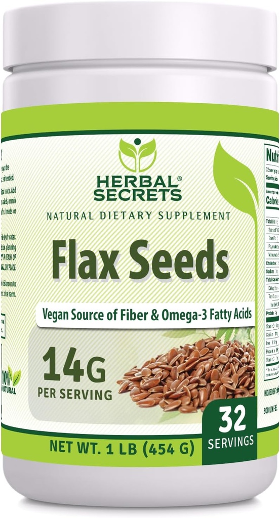 Herbal Secrets Organic Whole Flax Seeds תוסף | 14 G Per Serve | Raw Vegan | Non-GMO | Gluten-Free | Made in USA (1 Pack, 1 Lb)