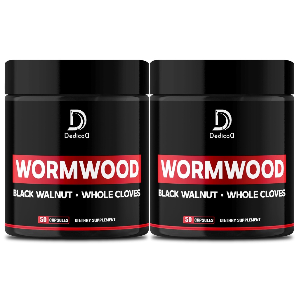 Wormwood קפסולות - 12 Herbs בלגן שחור אגוזי, Cloves, ג'ינג'ר, Turmeric, Cinnamon, Apple, Quassia - 2 Packs 50 קפסולות