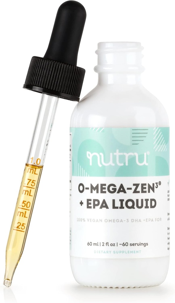 O-Mega-Zen3 +EPA טבעוני אומגה 3 DHA EPA נוזל תוספת - Algal אומגה3 Essential Fatty Acids - 2 Fl Oz