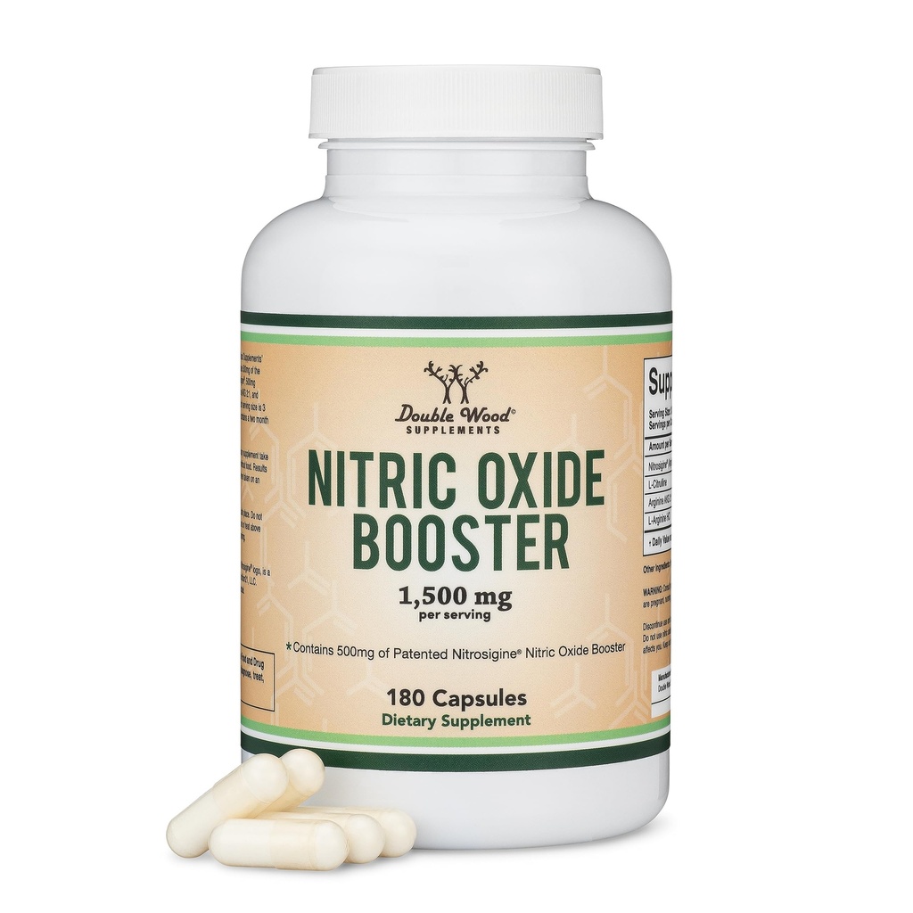 Nitric Oxide תוסף (Stim Free Pre Workout) - Nitric Oxide Booster with Nitrosigine, L Arginine, ו L Citrulline (Clinlyized to Boost No2 Nitric Oxide Flow) 180 קפסולות על ידי Double Wood