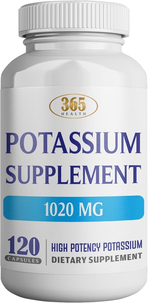 365 Health Potassium תוסף 1020 מ"ג | פוטאסום ביפחאטה | Non-GMO | Gluten Free | Made in USA | 120 קפסולות צמחוניות