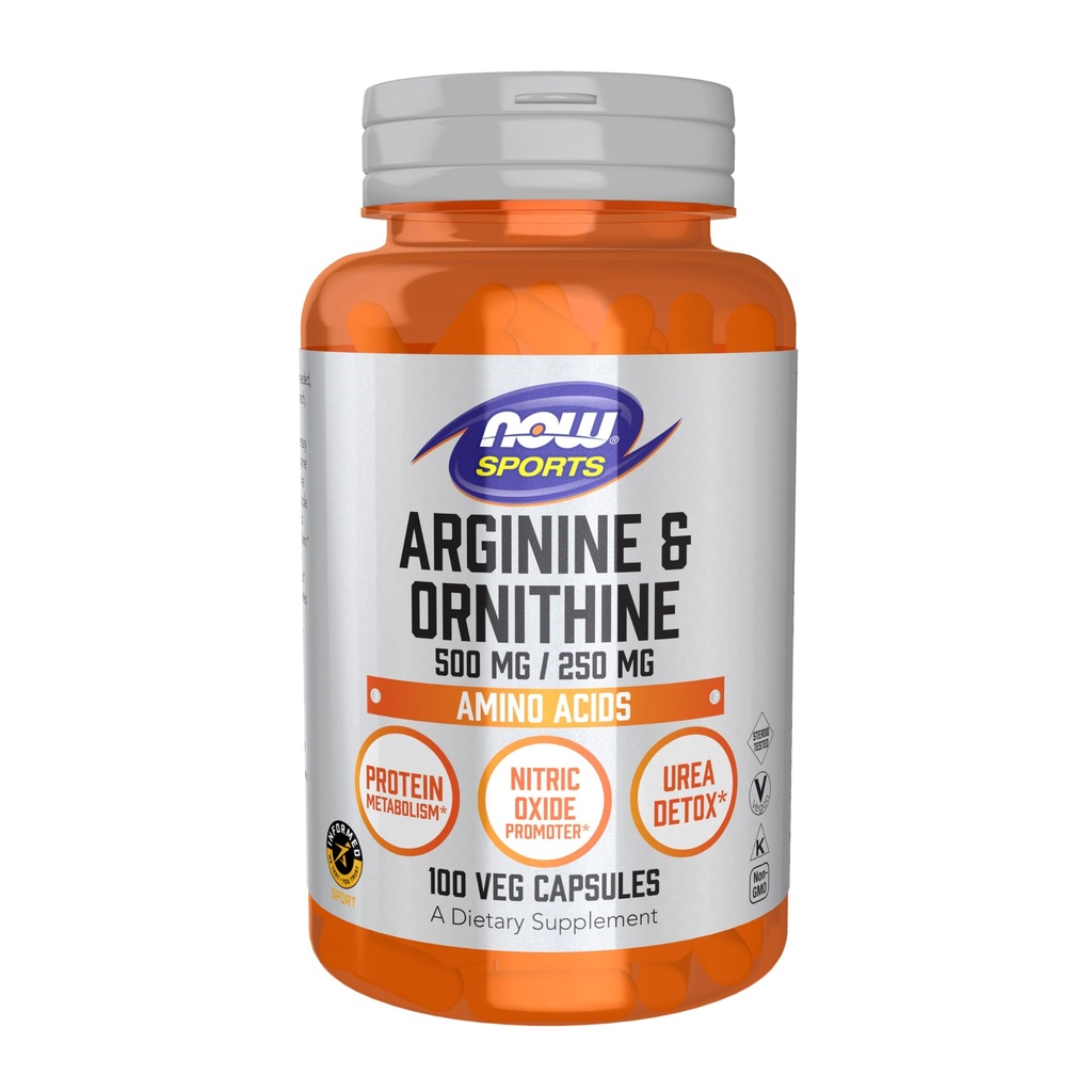 Now Sports Nutrition, Arginine & Ornithine 500 / 250 מ"ג, Amino Acids, 100 Veg כמוסות