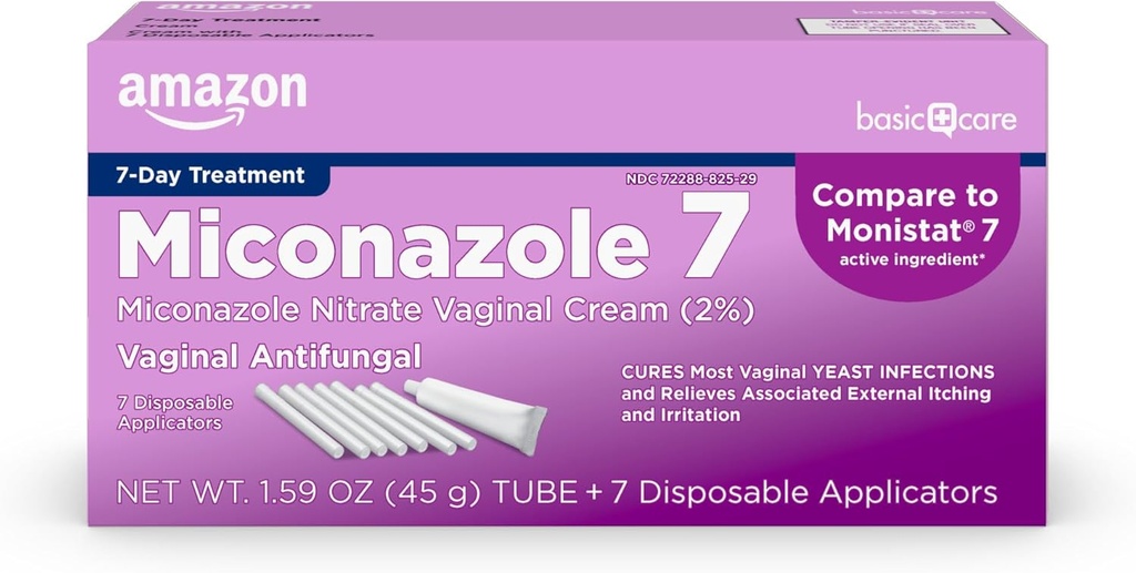 טיפול בסיסי Miconazole 7, Miconazole Nitrate Vaginal Cream 2 Percent, 7 ימים טיפול זיהום Yeast לנשים, Feminine Care, 1.59 אונקיה (Pack of 1)