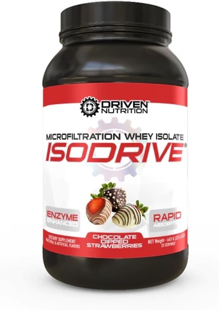 תזונה מונעת ISODRIVE Premium Whey Isolate (2 פאונד, שוקולד Dipped Strawberries)
