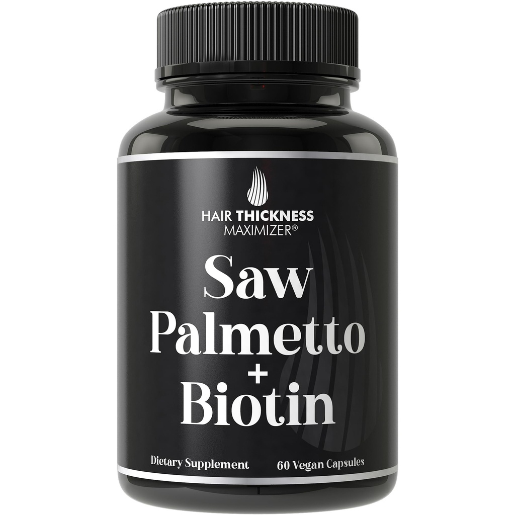 ראה Palmetto + biotin Advanced 2-in-1 Combo עבור צמיחת שיער. קפסולות טבעוניות בתוספת Natural Saw Palmetto לחלץ + 10000mcg Biotin. נשירת שיער וגלולת שיער לגברים ונשים. DHT Bloer