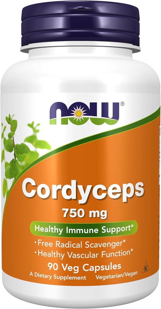 תוספי מזון עכשיו, Cordyceps (Cordyceps Sinensis)750 מ"ג, תמיכה במזל בריא *, 90 קפסולות Veg