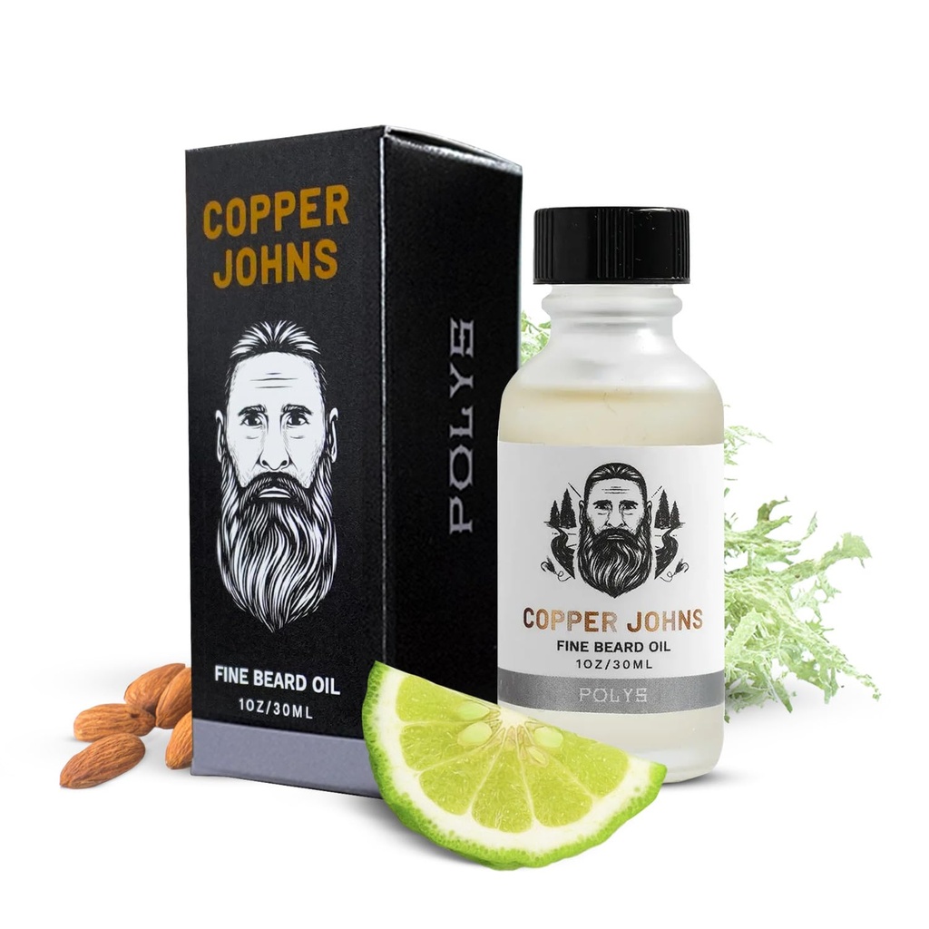 Copper Johns Premium Beard Oil for Men - פורמולה טבעית עם Jo Joba & Castor Oil - Light Weight non-Gry Beard Moisturizer - Softens, Hydrates & Tames Frizz - Polys-Bergamot & Cherry Al 1 ozy Beard Moisturizer