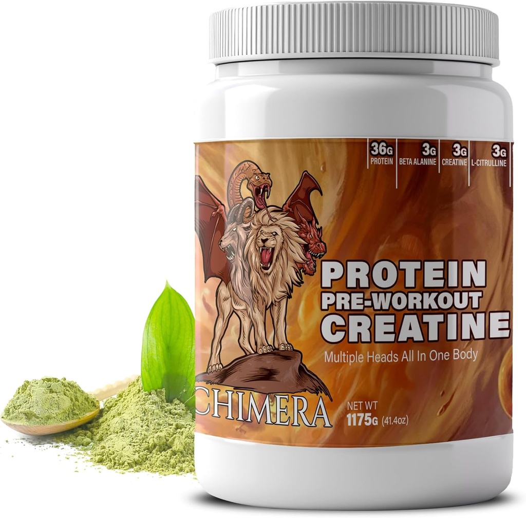 CHIMERA All-in-One Protein & Pre-Workout אבקת - 36g חלבון, 3g Creatine, non-GMO, Sugar-Free, Low Sodium, Natural Caffeine from Matcha, No Artificial Flavors