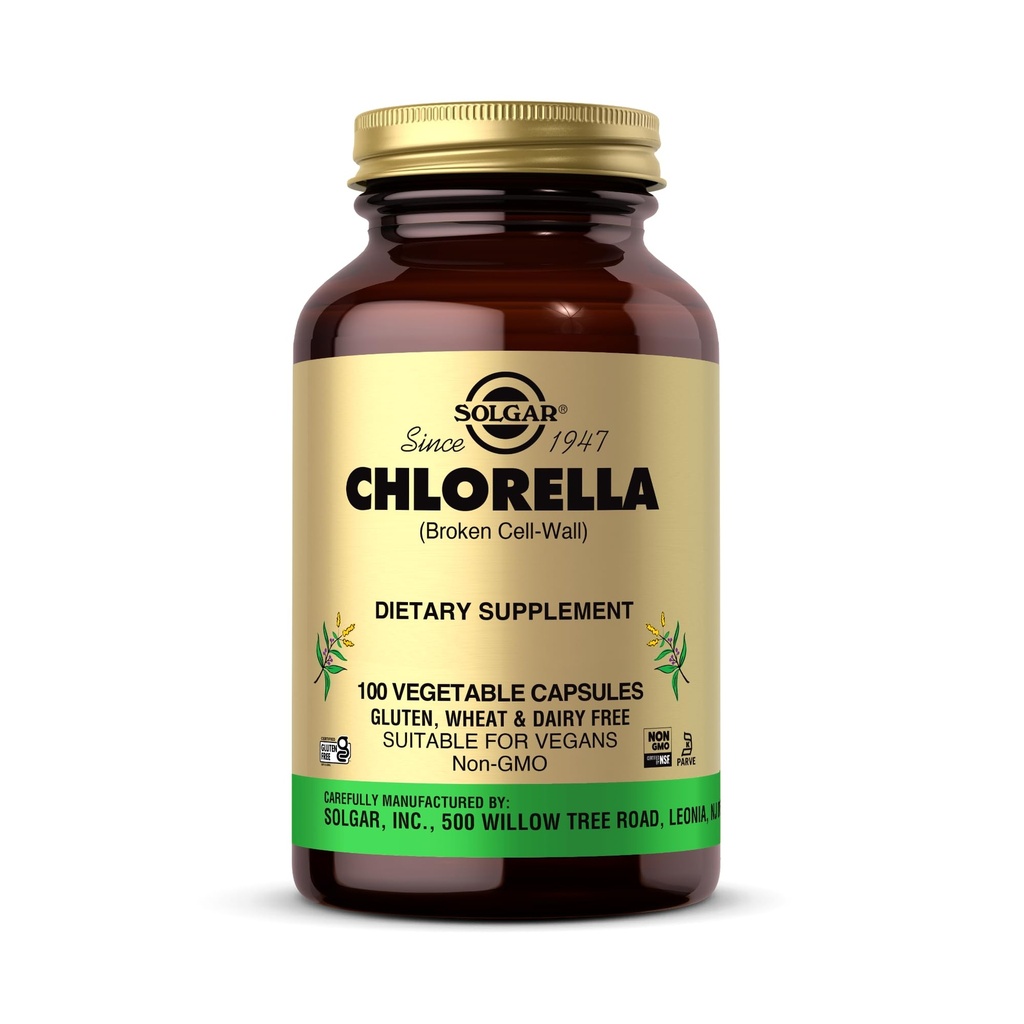 Solgar Chlorella - 100 קפסולות ירקות - מקסימום Absorption - Non-GMO, טבעוני, Gluten Free, כשר - 100 משרתים