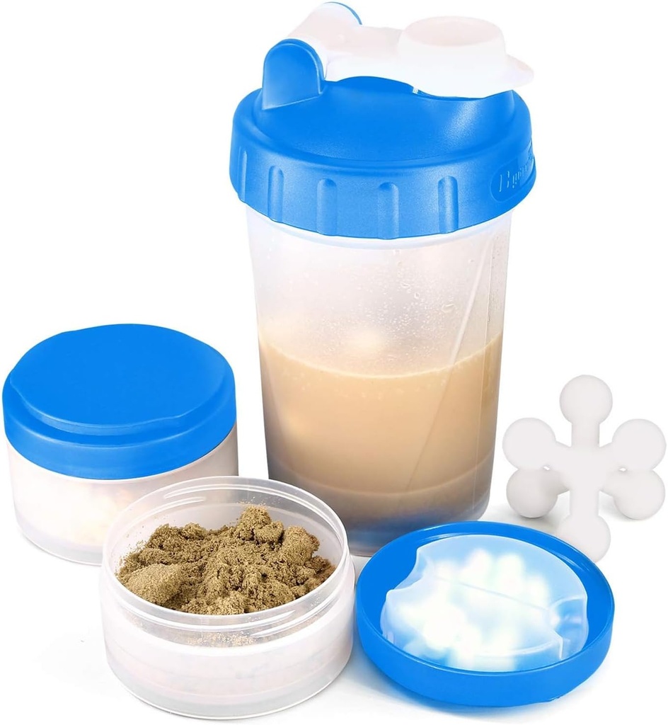16oz חלבונים Shakerבק עם Shaker Ball ו- 2 Storage Jars | BPA-Freeplastic Cup Cup with Clear Measurement Scale