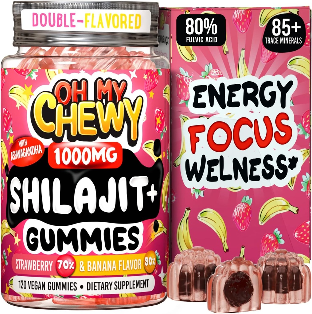 דימלאיה טהורה Shilajit Gummies - High Potency Gold Score Resin - אנרגיה Boost ו- Immune Support for Men and Women with Ashwagandha ו- Shatavari - 120 מסטיק - Strawberry ובננה