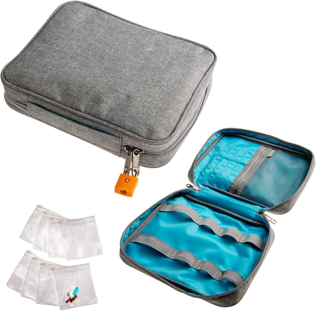 Smooth Trip Medicine Storage Bag and Medicine Bottle ארגן – Slash-Resistant Medical Travel Bag with Food Class Reusable Pill Pouches - Slim Design Fits in Carry-ons, טוטס וגרמיים