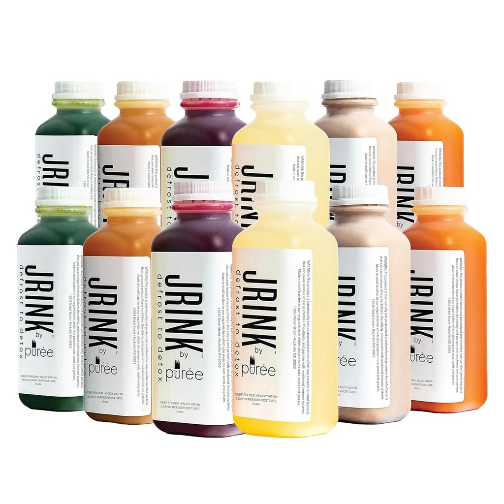 JRINK על ידי Purée Intermediate Juice Cleanse, Cold Pressed Detox Drink with Organic 2 Day-Healthy ירקות ופירות Juice, Frozen Pressed Juice Cleanse, 12 בקבוקים, 16oz כל אחד