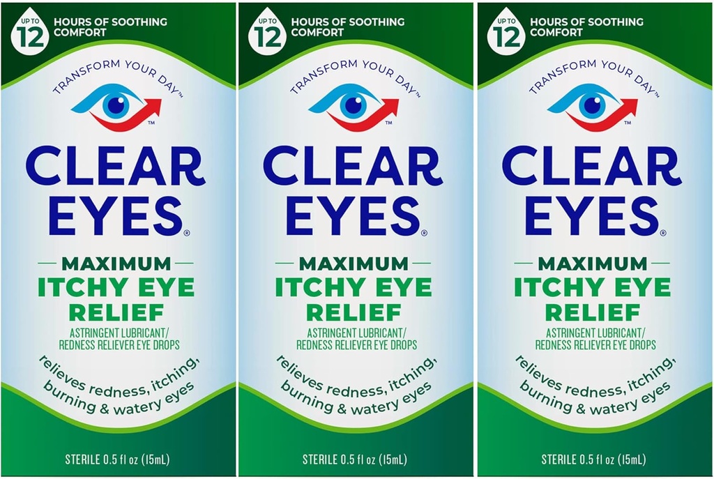 Clear Eyes מקסימום Itchy העין טיפות, 0.5 Fl Oz (Pack of 3)