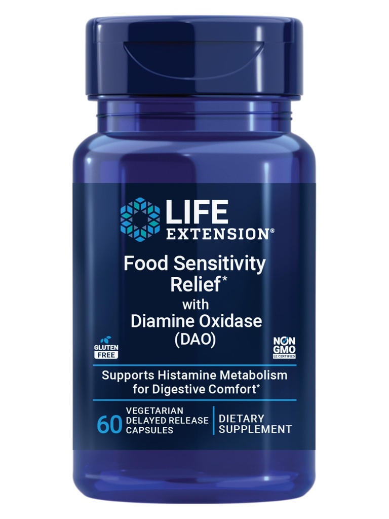Life Extension מזון רגישות הקלה עם Diamine Oxidase (DAO), Occasional Gas, העיכול, הרגישות שלו, DAO Enzyme תוסף, Gluten Free, non-GMO, Vegetarian, 60 קפסולות
