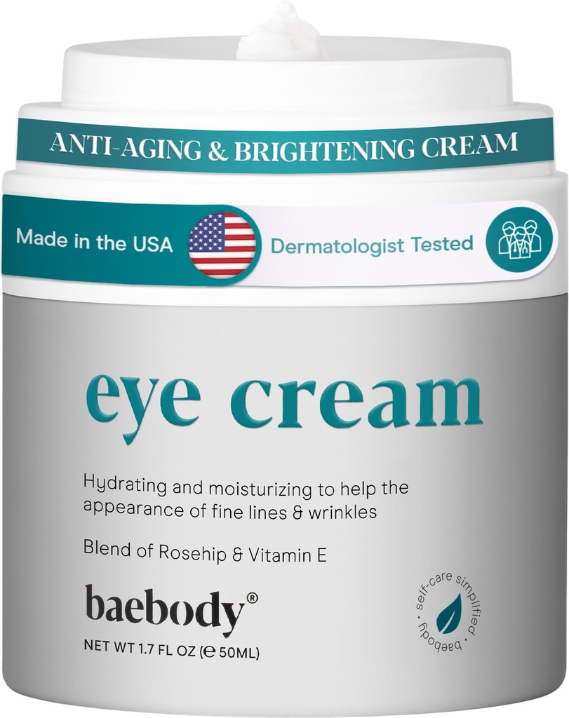 Baebody Made in USA Eye Cream - Anti Aging and Moisturizing Eye Cream for Dark Circles and Wrinkles - with Rosehip and E (1.7 floz/50 מ"ל)