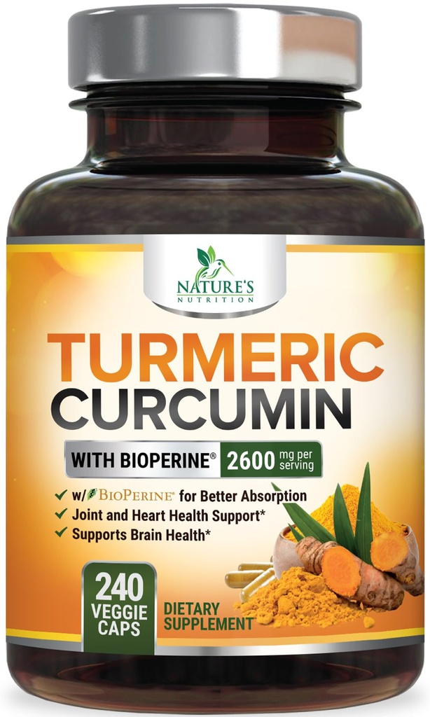 תוסף Turmeric Curcumin 2600 מ"ג - 95% Curcuminoids עם אורגני Turmeric & bioPerine Black Pepper לחלץ עבור הטוב ביותר Absorption, תמיכה טבעית משותפת, non-GMO, בבקבוק בארה"ב - 240 קפסולות