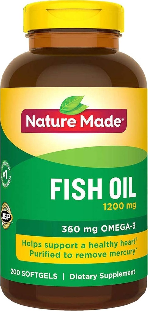 Nature Made Fish Oil 1200 Mg (360 Mg אומגה 3) 200 Softgels נוזלי