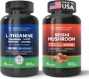 Reishi Mushroom תוסף עם Cordyceps + L Theanine 200 מ"ג, מגנזיום, 5-HTP & Melatonin for Sleep, Focus & Mood Support