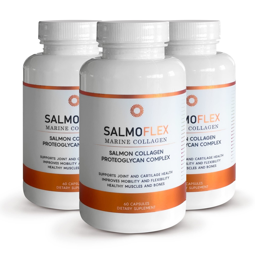 VITASEI Salmoflex Marine Collagen Peptides עם Hyaluronic Acid ויטמין C, D, E - Salmon Collagen תוסף עבור העצם ופרק - שיער, עור וציפורים ויטמינים - 60 קפסולות (Pack of 3)